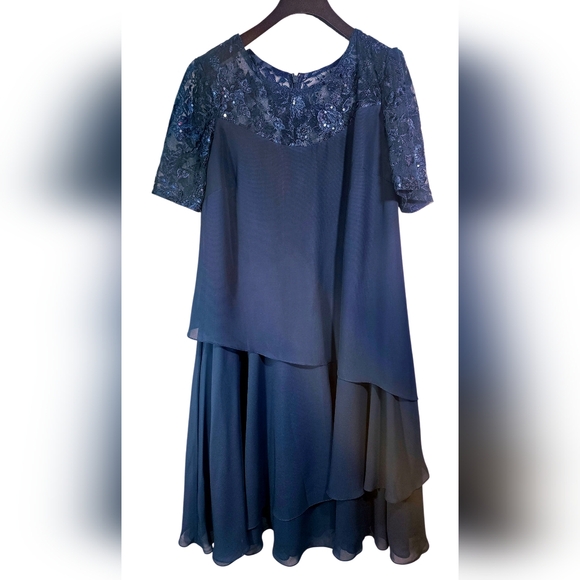 JJ's House A Line Chiffon Mother Of The Bride Formal Dark Blue Dress. 16 - Picture 3 of 14